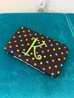 Black Polka Dot Monogram 'K' Clutch Wallet - Colorful Dots